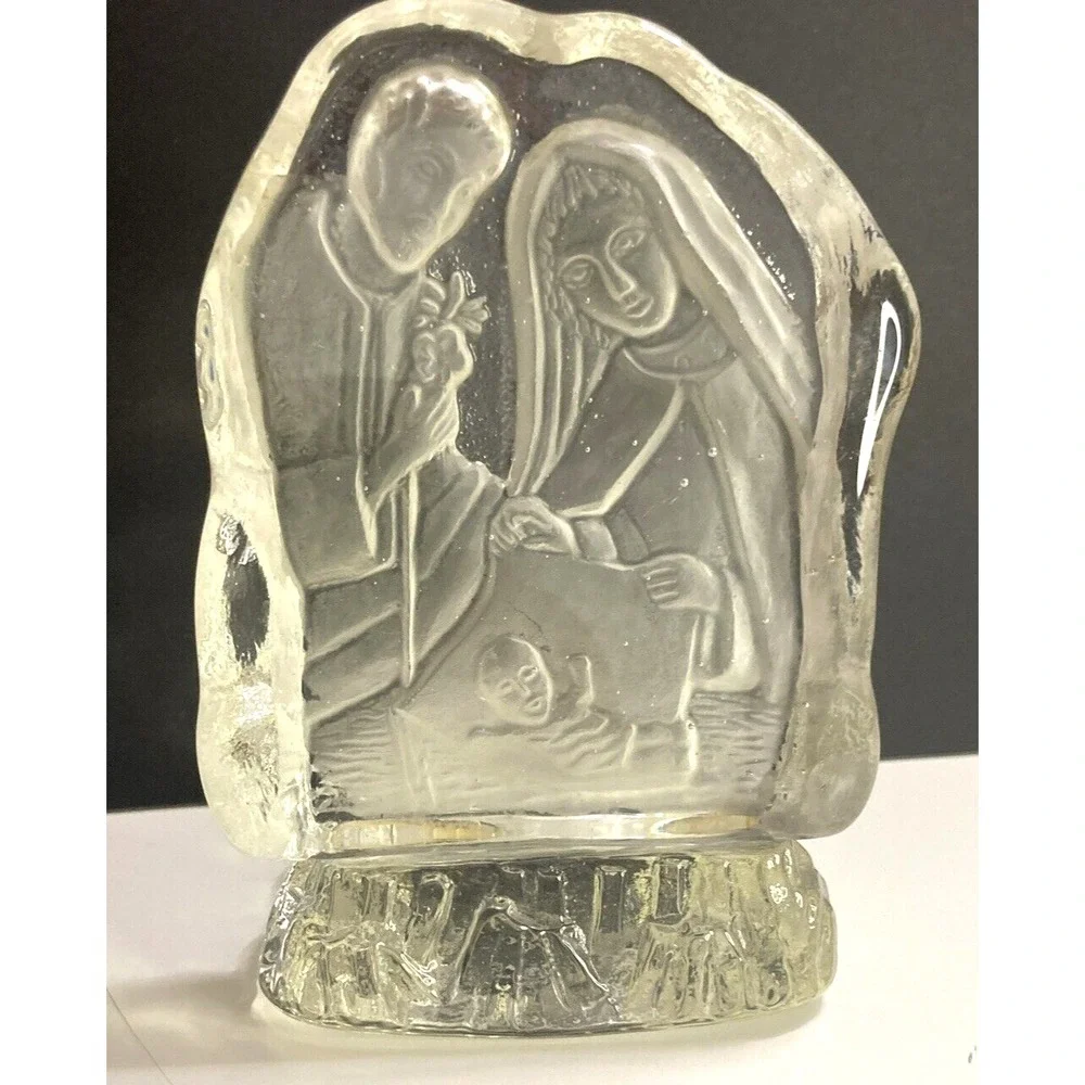 Vtg Frosted Glass Nativity‎ Tea Light Candle Holder Mary Joseph Baby Jesus 5
